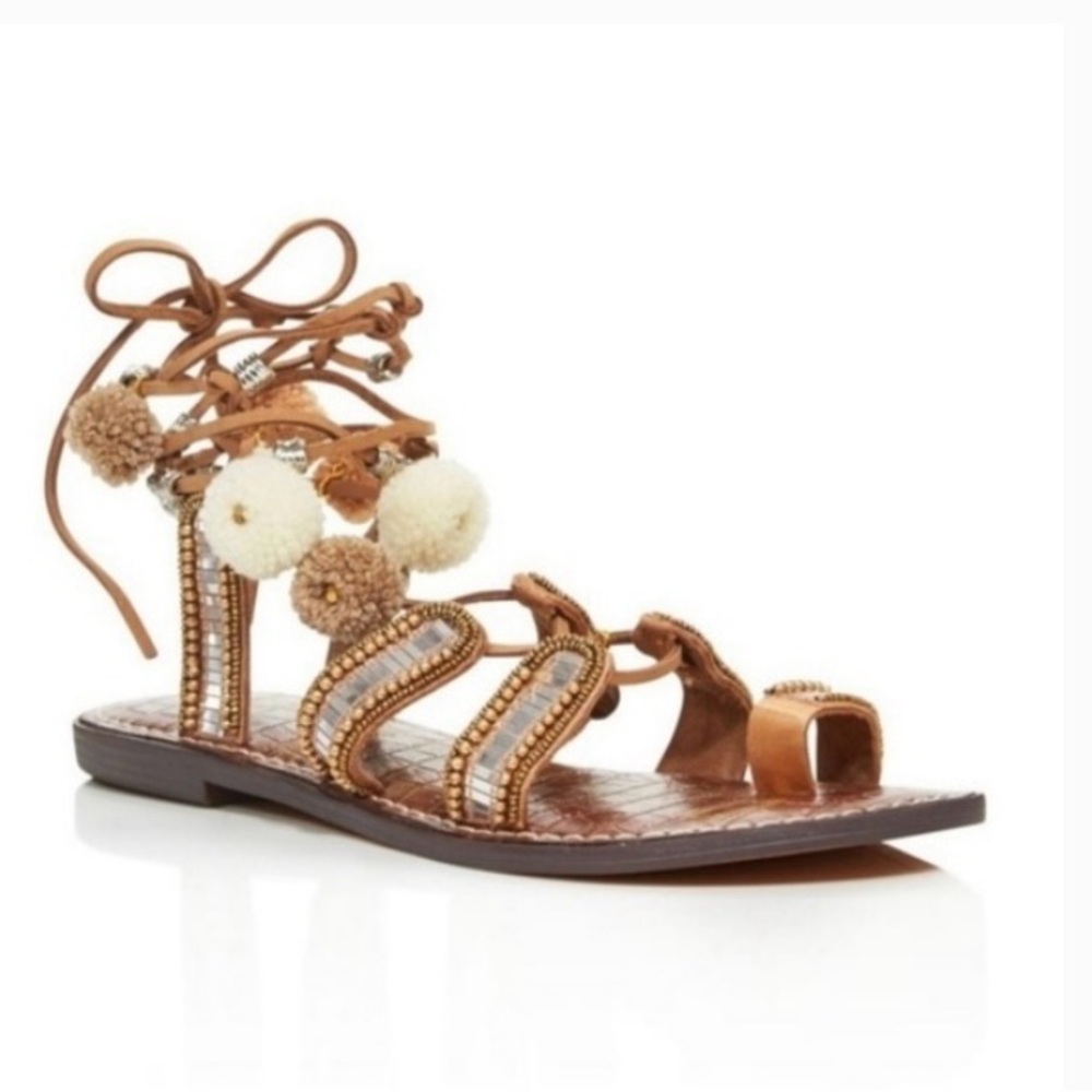 Sam Edelman Graciela Lace-Up Pom-Pom Sandals